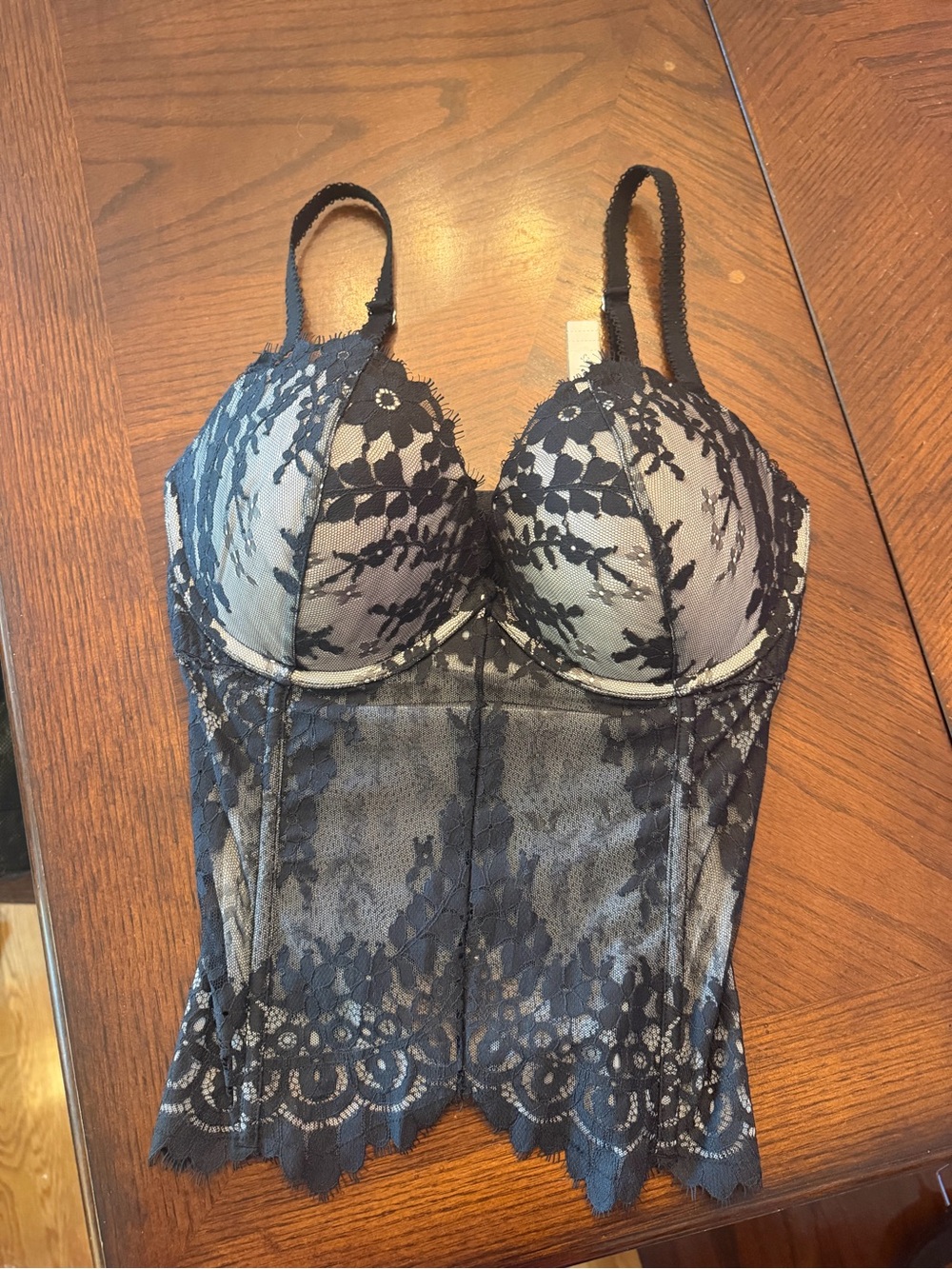 Victoria's Secret black lace corset top bustier bra, size 36D